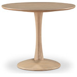Meridian Furniture - Holly Dining Table, Natural, 36" Diameter - Set the stage for small, intimate dinners for just the two of you with this Holly Natural Oak Dining Table. Its cozy yet chic design is ideal for small spaces, featuring a timeless pedestal style that offers ample legroom for comfortable dining. This elegant and sleek table comes in a rich natural oak, making it a great addition to modern dining spaces and eat-in kitchens. Constructed with solid wood, oak veneer, and natural wood grain variation, it has a substantial feel, while its midcentury modern design elements ensure it stands out.