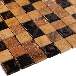 Glossy and Matte Gold & Black Rock Square Stones Porcelain Mosaic Tiles - Home Accessories & Decor