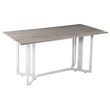 Leaf Console Dining Table, Weathered Gray Finish With White Metal Base
