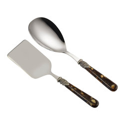 Arvind Group - Napoleon Rice Spoon and Server, Set of 2, Tortoise - Serving Utensils