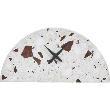 Saga Natural, Gray, Black Engineered Marble Half Circle Table Clock