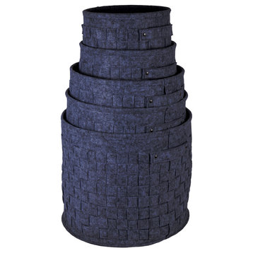 Round Felt Woven Storage Baskets, Set of 5, 14 inches, Dark Grey
