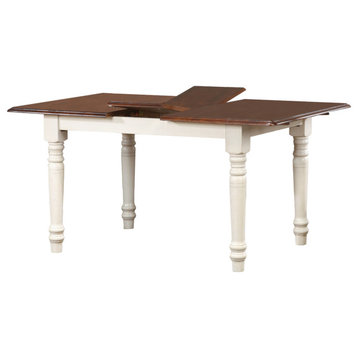60" Rectangular Extendable Butterfly Leaf Dining Table, White/Chestnut Brown
