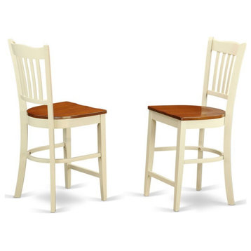East West Furniture Groton 11" Wood Counter Stools in Cream/Cherry (Set of 2)