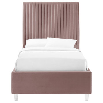 Inspired Home Shemar Bed, Velvet Upholstered Deep Channel Tufted, Pink, Full