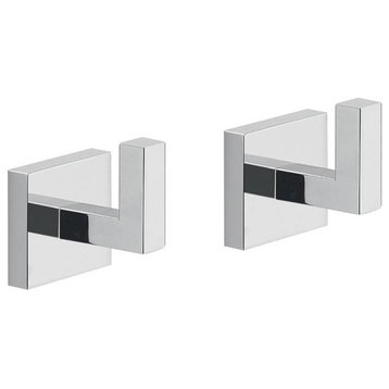 Pair of Modern Square Chrome Wall Mounted Bathroom Hooks