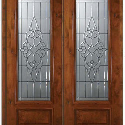 Prehung Double Door 96 Wood Alder Courtlandt 1 Panel 3/4 Lite Glass - Front Doors