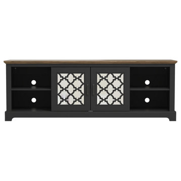 Heron 68.2" 2 Door TV Stand Fits TV's up to 75", Black With Knotty Oak