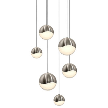 Grapes LED 6-Light Round Canopy Pendant, Satin Nickel, Assorted Grapes