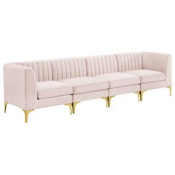 Triumph Channel Tufted Performance Velvet 4-Seater Sofa, Pink