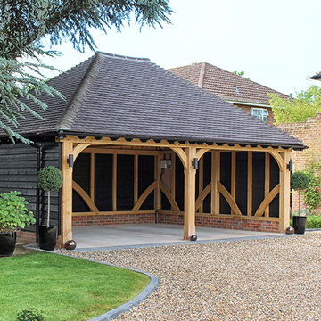 Extra wide open carport oak framed garage