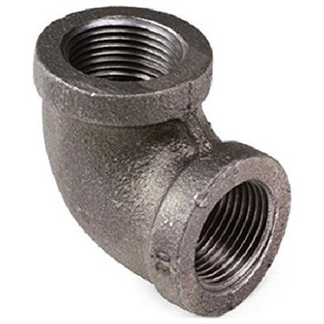3/8" 90° Malleable Iron Elbow Fitting, Female Thread Connects, Black Finish