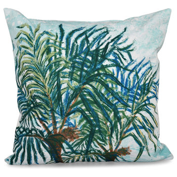 Palms, Floral Print Pillow, Aqua, 18"X18"