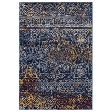 5' x 8' Blue and Yellow Southwestern Power Loom Area Rug