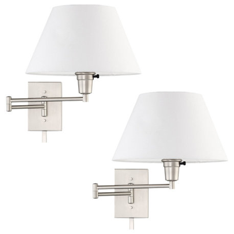 Kira Home Cambridge 15" Swing Arm Wall Lamp - Plug In/Wall Mount, White Fabric