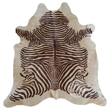 Zebra Print - Spine Brown Stripes on Beige Cowhide Rug, Animal Print