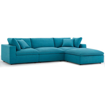 Commix Down Filled Overstuffed 4 Piece Sectional Sofa Set, Teal