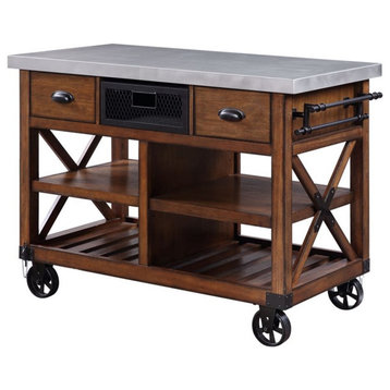 ACME Kailey 2-Drawer Wooden Kitchen Cart with 2 Shelves in Antique Oak