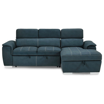 Elenor 2-Piece Set Sectional Sofa With Pull-Out Bed And Storage, Blue