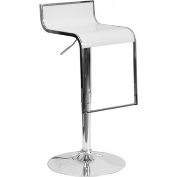 Contemporary Plastic Adjustable Height Barstool With Chrome Drop Frame, White