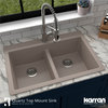 Karran 33" Top Mount Double Equal Bowl Quartz Kitchen Sink, Concrete