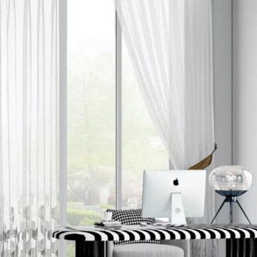 QY7121SGC Elbert Trees Embroidered Double Pinch Pleat Ready Made Sheer Curtains
