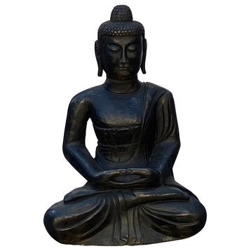 Chinese Black Color Stone Carved Sitting Buddha Amitabha Shakyamuni Statue cs596