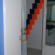 Perforated steel rafters in the bedroom