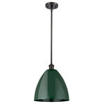 Innovations Lighting - Innovations Lighting 516-1S-OB-MBD-12-GR Plymouth Dome 1 Light 12" Pendant - Innovations Lighting 516-1S-OB-MBD-12-GR Plymouth Dome 1 Light inch Pendant. Style: Industrial, Farmhouse, Restoration-Vintage. Collection: Ballston. Material: Steel, Cast Brass. Metal Finish(Body): Oil Rubbed Bronze. Metal Finish(Shade): Matte Green. Metal Finish(Canopy/Backplate): Oil Rubbed Bronze. Dimension(in): 12.75(H) x 12(W) x 12(Dia). Bulb: (1)60W Medium Base Vintage Bulb recommended(Not Included). Voltage: 120. Dimmable: Yes. Color Temperature: 2200. CRI: 99.9. Lumens: 220. Maximum Wattage Per Socket: 100. Min/Max Height(Fixture Height with Cord or Included Stems and Canopy)(in): 21.75/45.75. Sloped Ceiling Compatible: Yes. Shade Material: Metal. Glass or Metal Shade Color: Green. Shade Size Dimension(in): 12(Dia) x 10(H). Shade Fitter Measurement: Neckless with a 2.125 inch Hole. Canopy Dimension(in): 4.5(Dia) x 0.75(H). ADA Compliant: No. UL and ETL Certification: Damp Location.