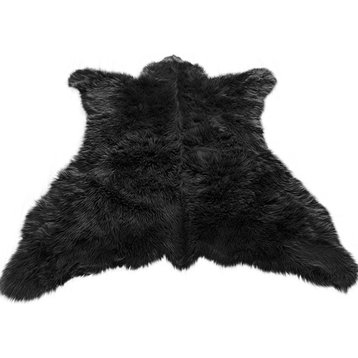 Designer Faux Fur, Bear Skin Rug, Realistic, Luxurious, Jet Black, 2'x4'