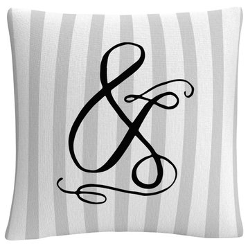 Gray Striped Ornate Letter Script Ampersand By Abc Decorative Throw Pillow