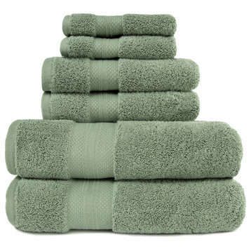 Classic Plush and Absorbent Turkish Cotton 6-Piece Towel Set, Olive Green