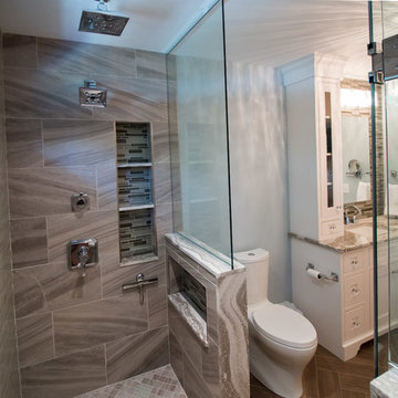 Modern Artisan Glass Bathroom Remodel w/ Cambria Oakmore Countertops