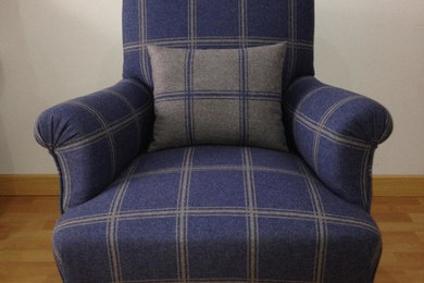 Restauration fauteuil anglais tissu laine mélagée