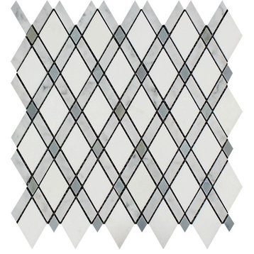 12"x12" Carrara Honed Marble Lattice Mosaic, Carrara, Blue-Gray, Set of 50