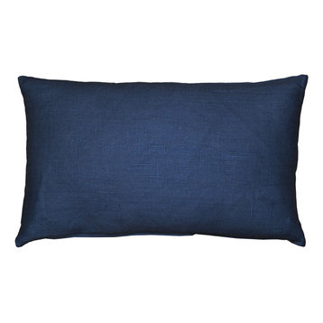 Pillow Decor, Tuscany Linen 12x20 Throw Pillows, Indigo Blue