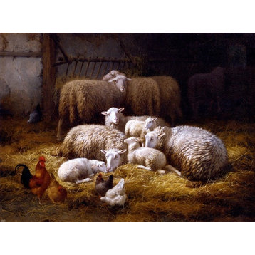 Theo Van Sluys Sheep And Chickens In A Farm Interior Wall Decal