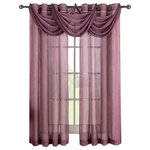Abripedic - Abri Grommet 5-Piece Window Treatment Set, Eggplant, Panel Size: 100"x63", Valan - Add an opulent and deluxe look to almost any room in the house with this Grommet Sheer Curtain Panels by Abripedic. With several different sizes available, these curtains accommodate a variety of window types. Opt from the seven delightful different colors available that perfectly complements any room. Have an informal appearance with the panels only or add more elegance with one or more waterfall valances. Add the valance scarf to complete the look. See-through and delicate, the Abripedic Grommet Crushed Sheer Curtain Panel looks dreamy blowing in the breeze. These long, sheer curtains can be hung alone or under solid drapes.