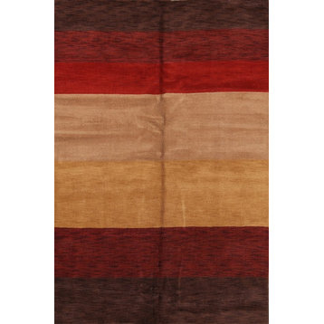 Gabbeh Contemporary Striped Pattern Hand-Knotted Oriental Rug, Multi, 9'7"x6'6"