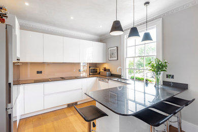 Photo of a medium sized modern l-shaped kitchen/diner in Other with an island.