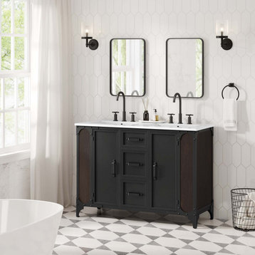 Steamforge 48" Double Sink Bathroom Vanity, White Black
