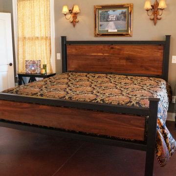 Painted Steel & Walnut King Size Bed