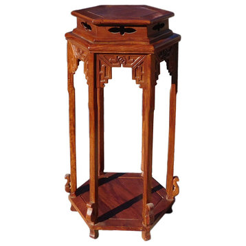 Chinese Huali Rosewood Hexagon Pedestal Plant Stand Table