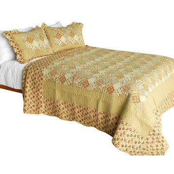 Harvest Season Cotton 3PC Vermicelli-Quilted Patchwork Quilt Set (Full/Queen)