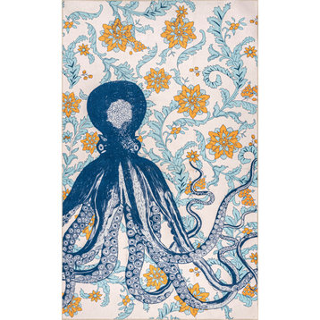 nuLOOM Patricia Machine Washable Octopus Coastal Area Rug, Blue 5'x8'