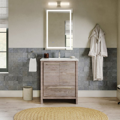 Esconde Bath Vanity, Natural Wood, 30", Single Sink, Freestanding