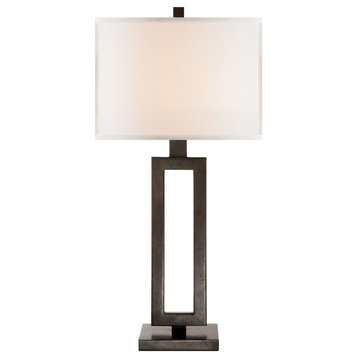 Mod Tall Table Lamp in Aged Iron with Linen Shade