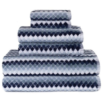 Monetta Textured Stripe 6 Piece Bath Towel Set, Ensign Blue