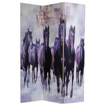 6' Tall Double Sided Horses Canvas Room Divider