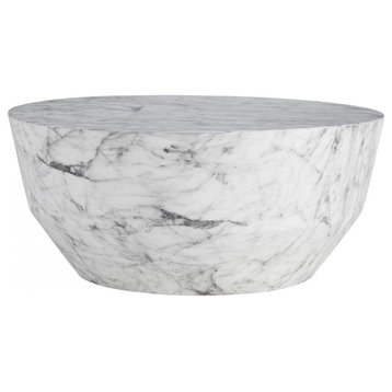 Godwin Cocktail Table, White Faux Marble, Concrete, Round, 32"W (5639 3MNMY)